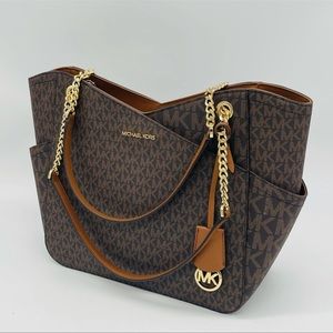 Michael Kors Large X Chain Shoulder Tote Bag Brown